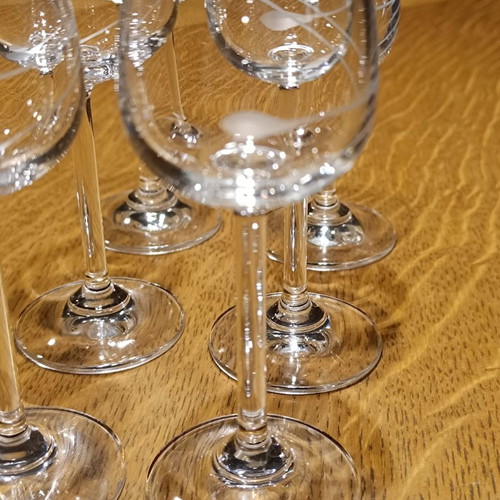 Set of 6 liqueur glasses used with engraved leaf design