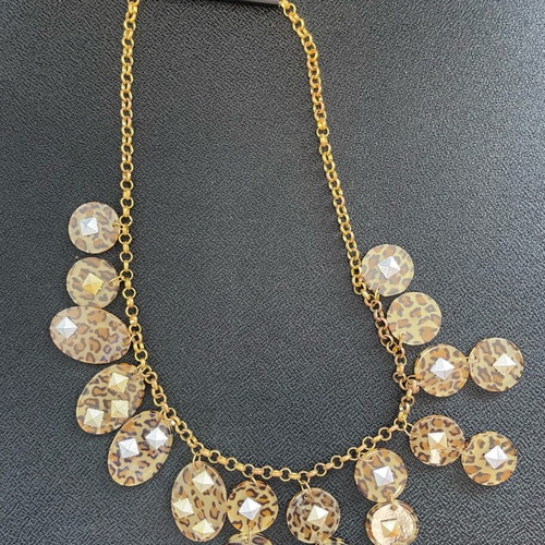Studded Leopard Statement Necklace new, brown and gold