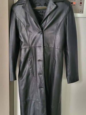 Δερμάτινο παλτό 100% γνήσιο, size S, σαν καινούργιο, μαύρο