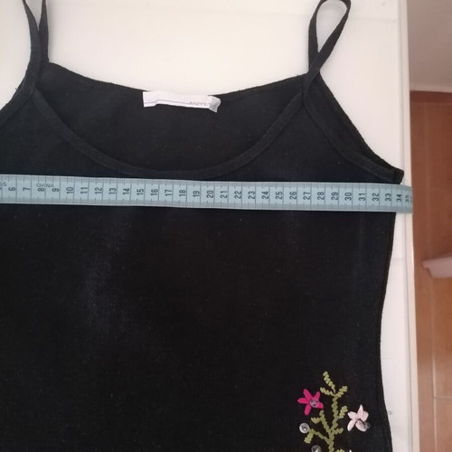 Aniye By Black Cotton Knit Top S/M with Embroidery and Sequins
