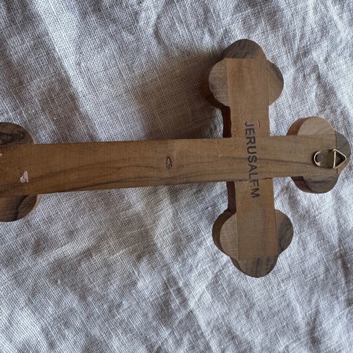 Jerusalem Hanging Cross new, olive wood with relics