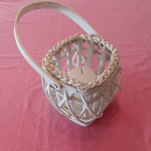 Wicker white Boho lantern with candle like new