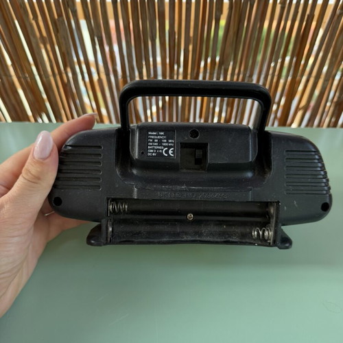 Vintage Silver Portable Radio used, 1990s boombox style