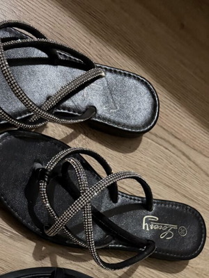 Black summer sandals with rhinestones, size 36, used