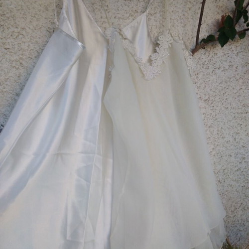 Two white nightgowns, satin and tulle with lace