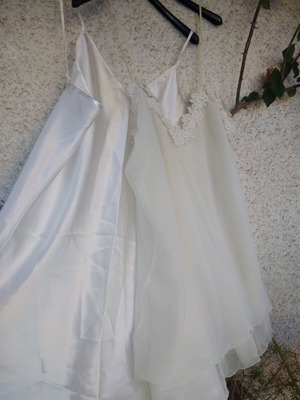 Two white nightgowns, satin and tulle with lace