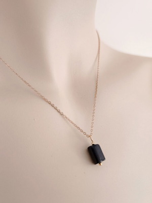 Handmade Black Tourmaline Barrel Necklace with 18K Gold-Plated Steel Chain