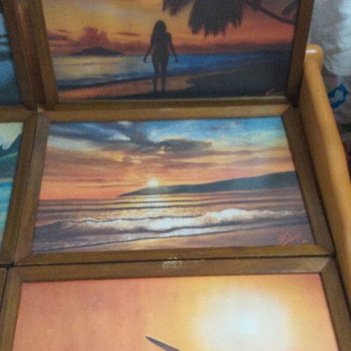 Vintage framed prints used, set of 6 with wooden frame and matte plastic glass