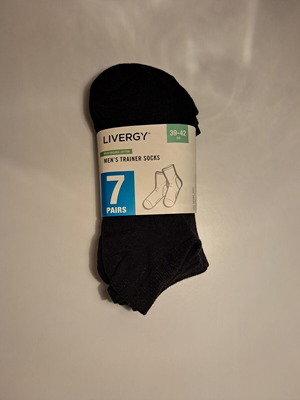 Livergy men's short black socks pack of 7, size 39-42, new
