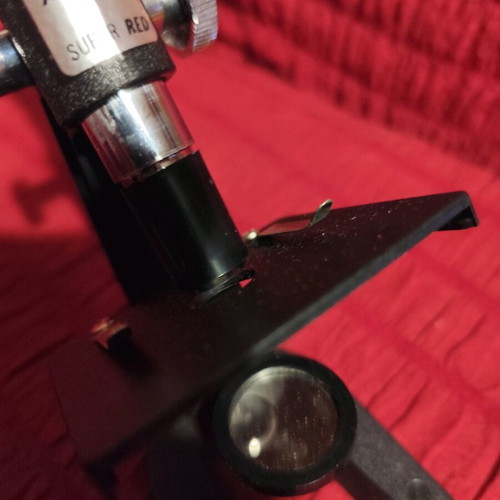Vintage microscope used, toy with box, missing parts