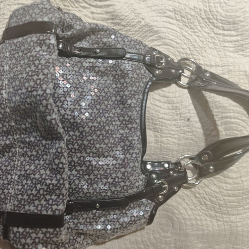 DKNY Vintage Y2K Sequined Monogram Shoulder Bag Like New Plum Brown