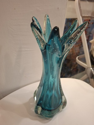 Teal Bubble Sommerso Seguso Murano γυάλινο βάζο μεταχειρισμένο, Ιταλία 1970s