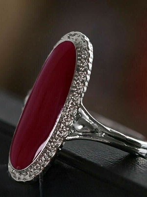 Ring with red turquoise new, silver-plated jewelry alloy, retro