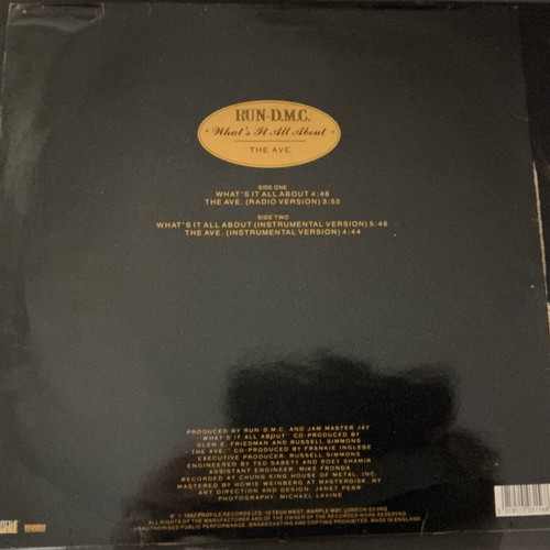 Run DMC What's It All About 12 inch vinyl used, hip-hop