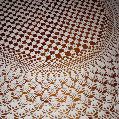 Handmade crochet tablecloth set with two small white pieces