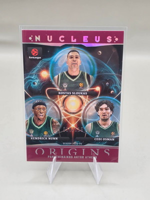 Κάρτα 2025-26 Panini Origins EuroLeague Nucleus Maroon #12 με Kostas Sloukas, Kendrick Nunn, Cedi Osman