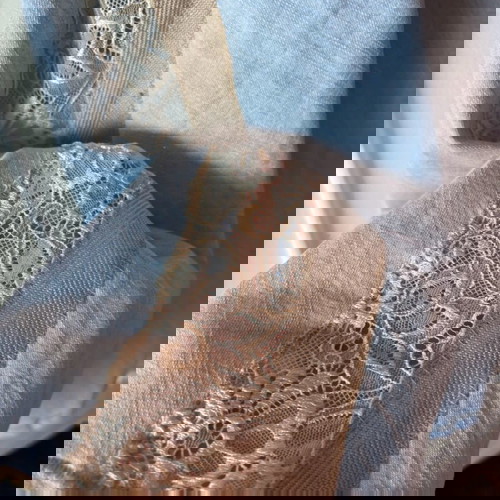 Jean φόρεμα Benetton μεταχειρισμένο με μπεζ δαντέλα, μέγεθος L