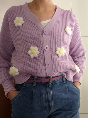 Stradivarius lilac crop cardigan like new with crochet daisies
