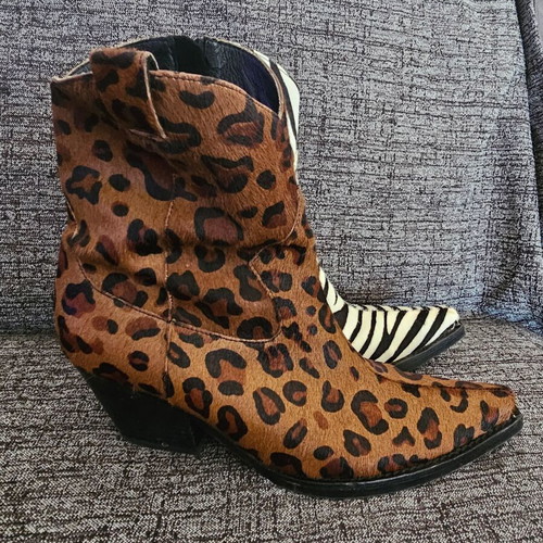 Jeffrey Campbell Defence-F Cowboy Boots like new, zebra and leopard print, size 38