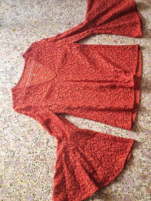Women's lace blouse with bell sleeve size Small like new, red