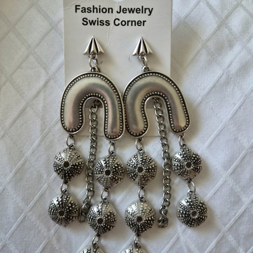 Steel earrings new, 11.5cm length, silver color