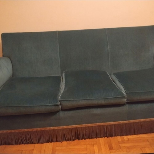 Vintage velvet three-seater sofa used