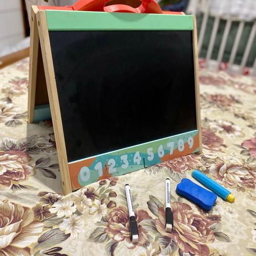 Hape wooden double-sided board used with markers and chalk case