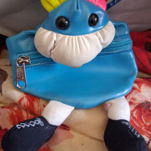 Children's Wallet like new, blue and white, wrist or arm strap