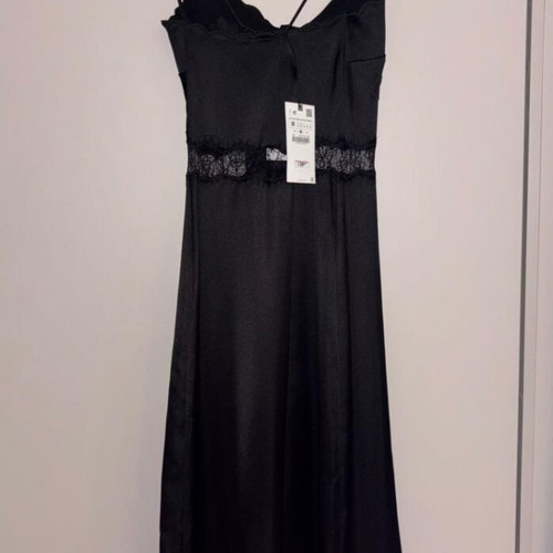 Zara satin midi lingerie dress new with tags, black, size M