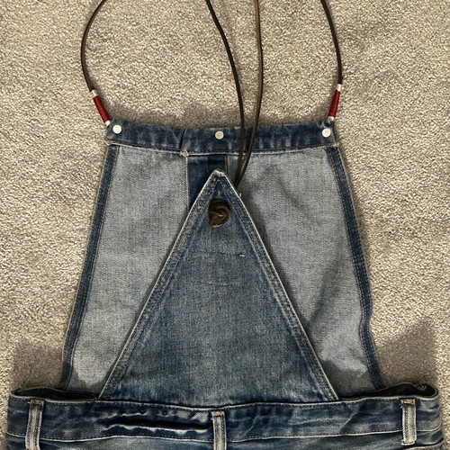 Denim jumpsuit Forever 21 with leather straps like new, blue, size M