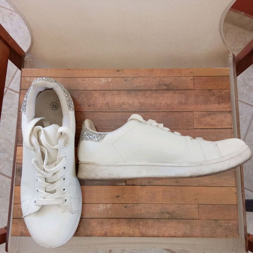 Sneakers used, white with silver rhinestones, size 36