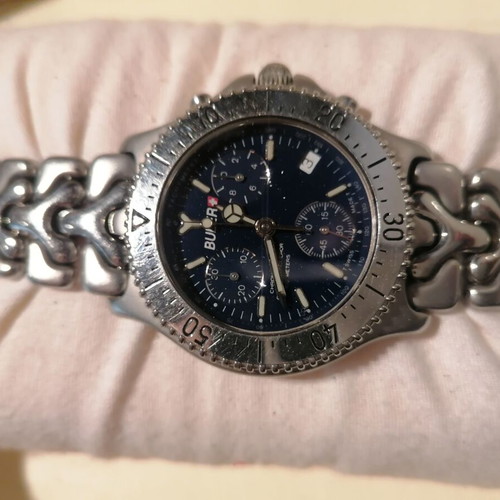 Buler Swiss chronograph watch like new, blue and silver