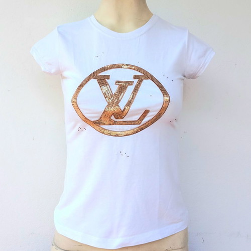 Louis Vuitton Tshirt 100% cotton with gold sequins, size XS