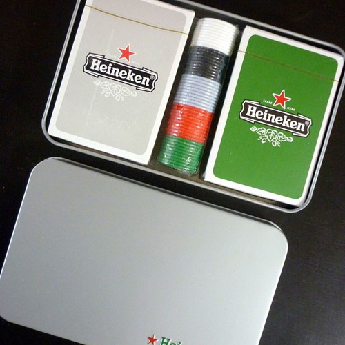 Heineken collectible playing cards with chips in metal box new