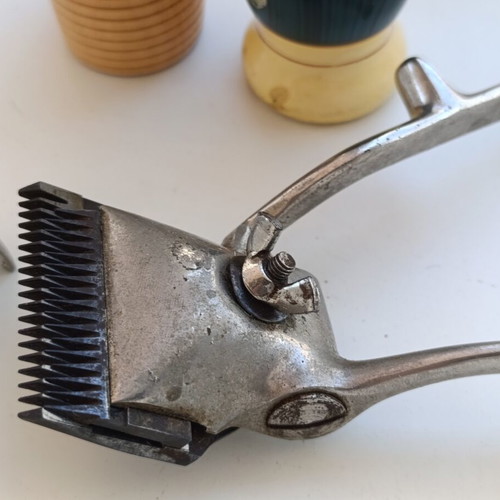 Traditional men's grooming tools used, shaving brush, clipper, safety razor