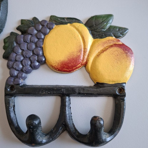 Italian Cast Iron Coat Hooks pack of 2 new with colorful design