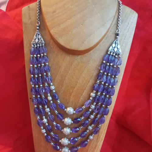 925 Silver Necklace with Amethyst, Ethnic Style
