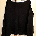  Πλεκτή μαύρη μπλούζα με σχέδιο από γκρι γούνα, Large