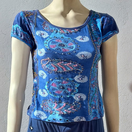 Embroidered cotton blouse used, blue, size M