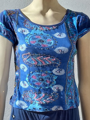 Embroidered cotton blouse used, blue, size M