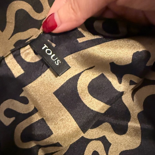 Tous scarf 100% silk like new, black with khaki 50x50cm