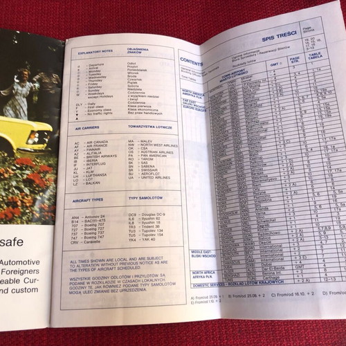 Retro official LOT Polish Airlines timetable summer 1977 like new
