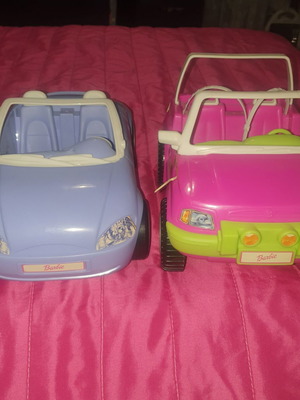 Vintage Barbie Pink Convertible Roadster and 1999 Matell Barbie Beach Sunset Cruiser Jeep like new