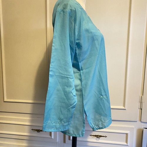 Indian cotton tunic kaftan like new, turquoise blue with embroidery