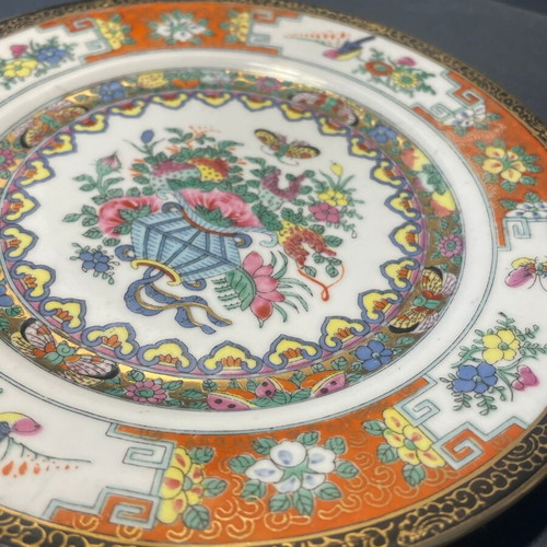 Vintage Famille Rose porcelain plate used with red seal