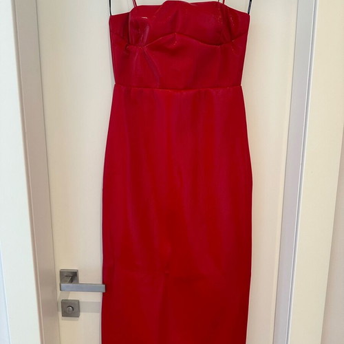 Vassia Kostara dress red midi with leather texture new, size S