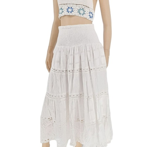 Bluenote long cotton skirt one size white new