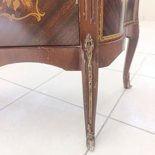 Vintage Louis XV Demilune Sideboard with Marquetry and Marble used