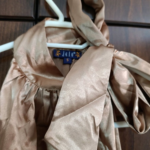 Jelo satin blouse brown small like new with neck tie cut out