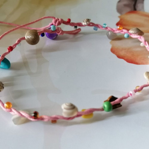 Handmade anklet new with shells and pink waxed thread